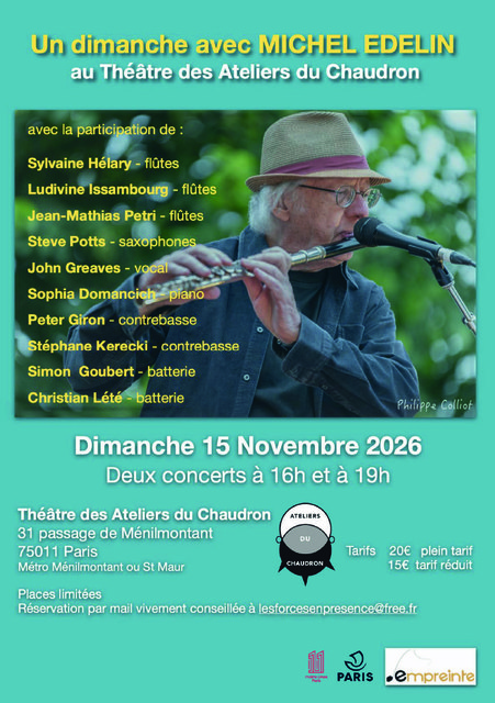 UN DIMANCHE avec Michel EDELIN au Théâtre des Ateliers du Chaudron - Dimanche 15 novembre 2026 